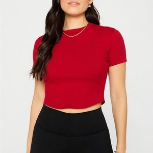 Fabletics Daily Rib Baby Tee in Red